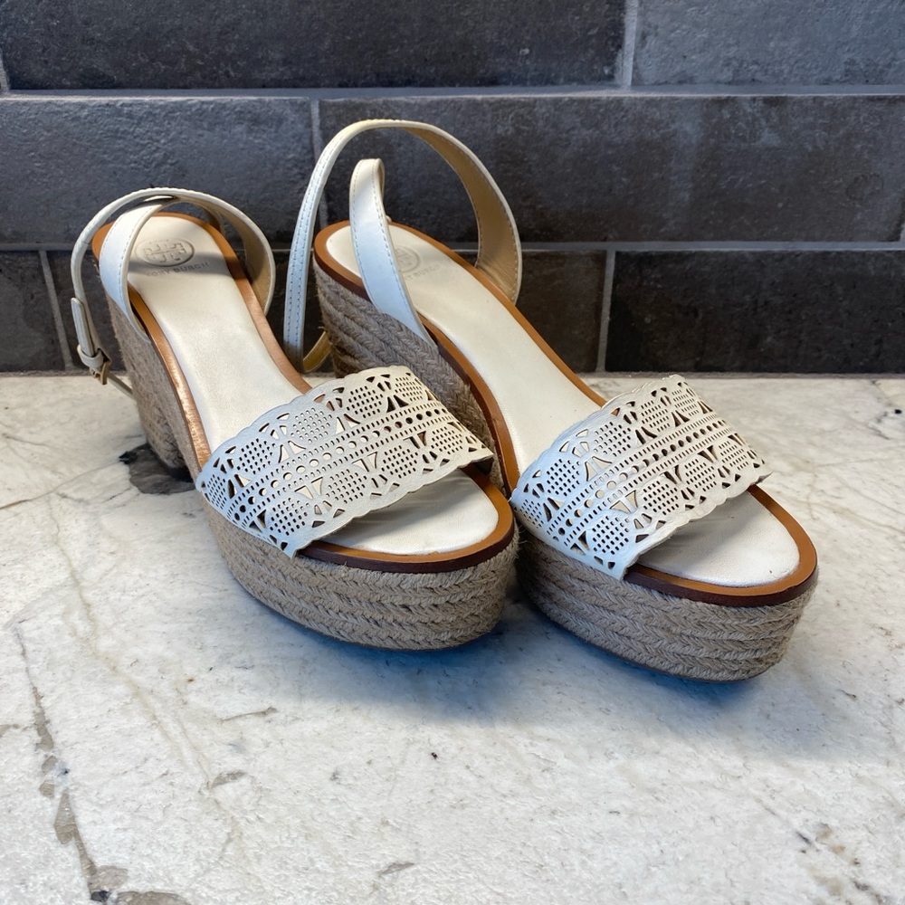 Tory Burch Cream Wedge Sandals